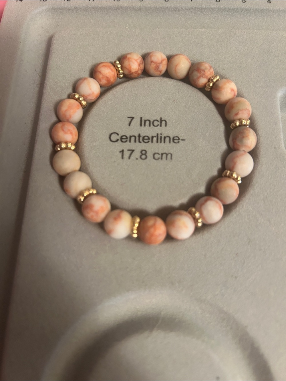 🤍Peach Marble Beaded Stretch Bracelet with Gold Accents